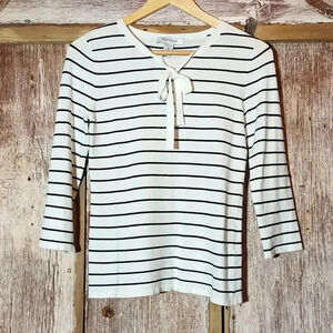 NEW White House Black Market striped bow tie sweater 3/4 sleeves striped XS